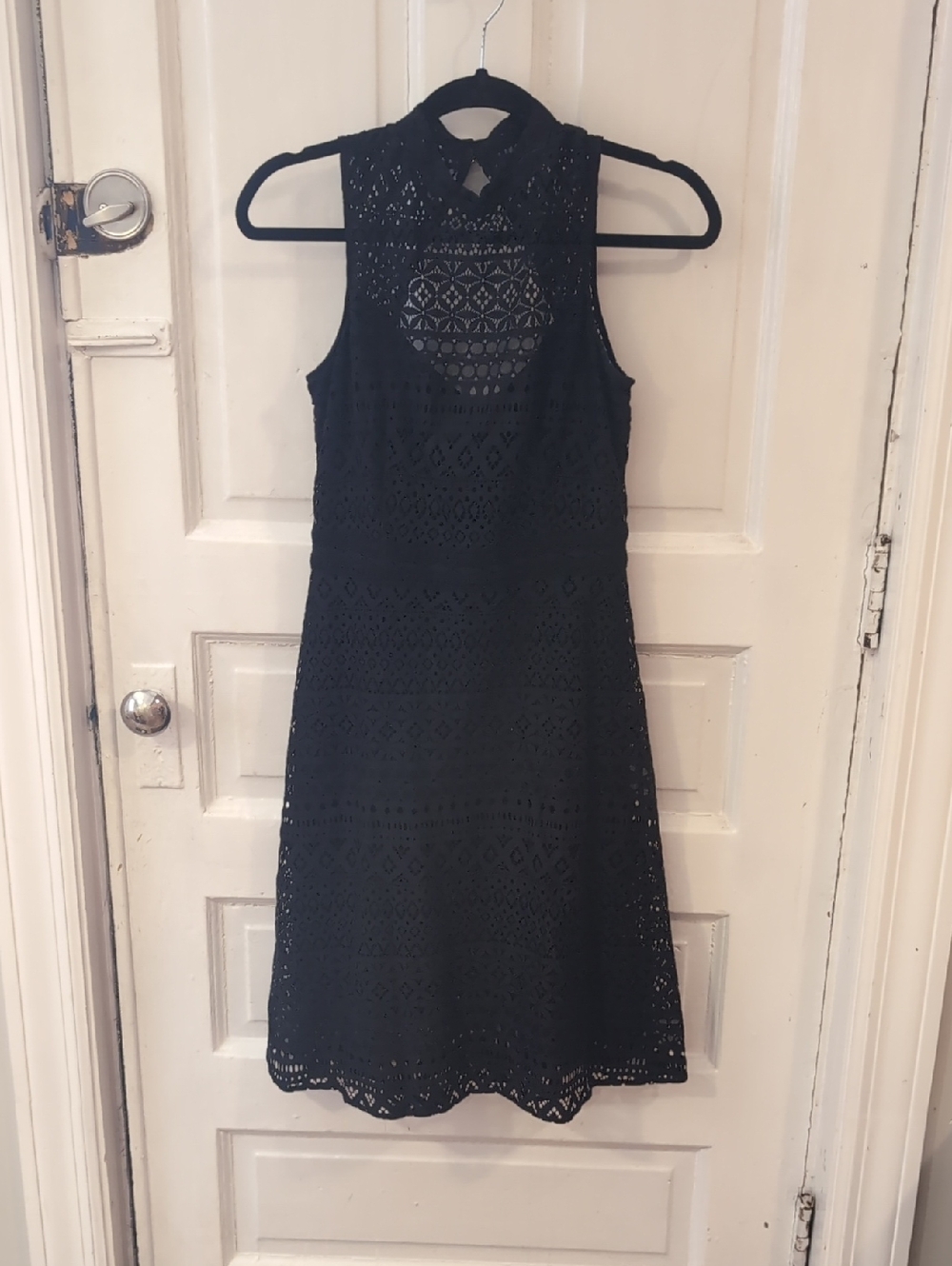Kensie Black Sleeveless Crochet Mini Dress